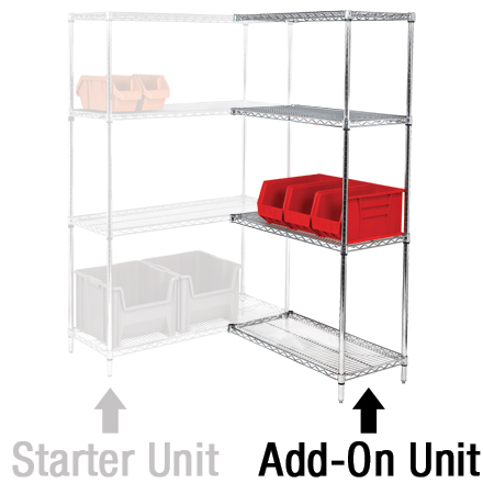 72 x 18 x 54" - 4 Shelf Wire Shelving Add-On Unit